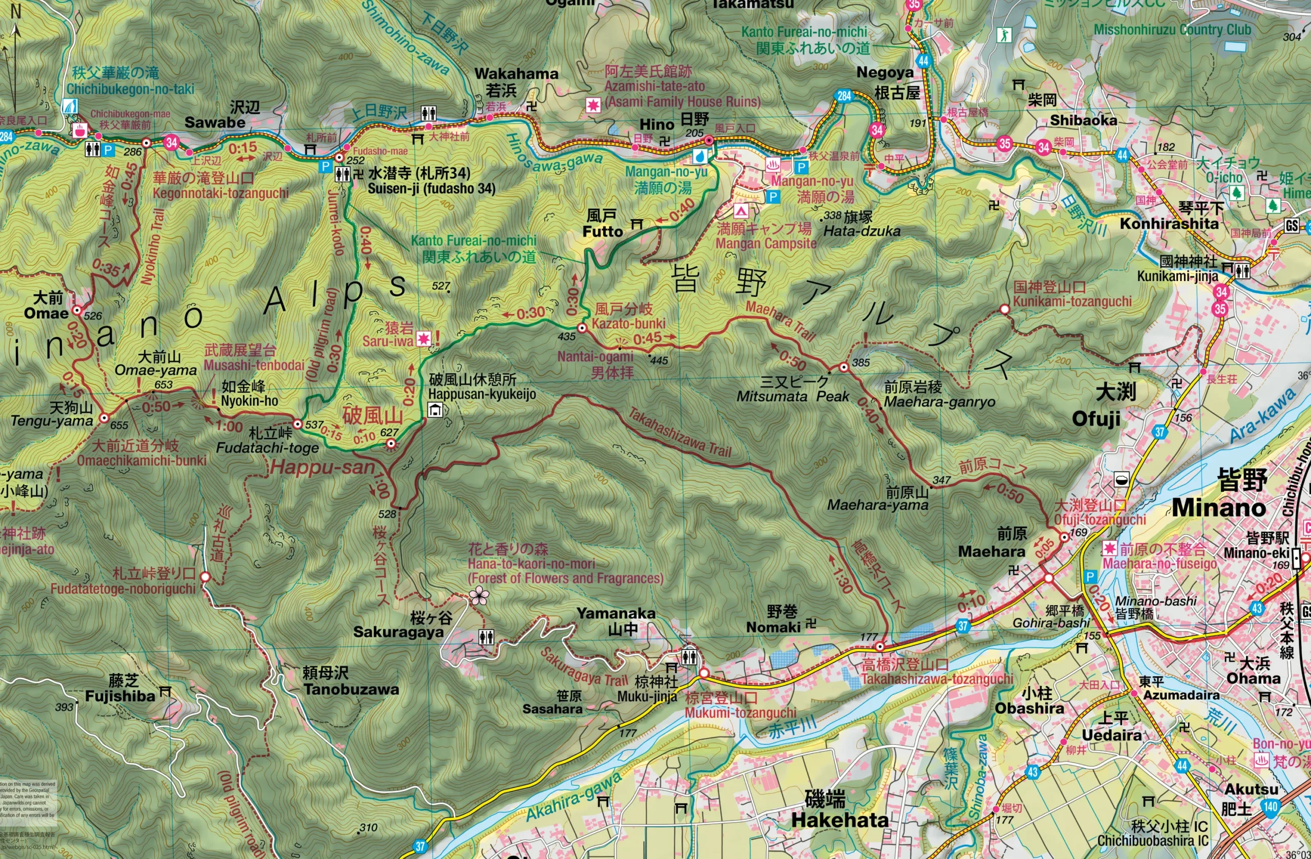 Japanwilds ‘Happu-san 破風山 Hiking Map (Kanto, Japan) 1:25,000‘ (revision status March 2024)